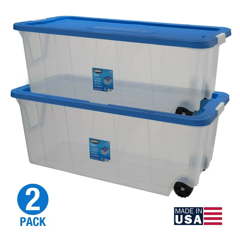 HART 200 Quart Latching Rolling Plastic Storage Bin Container, Clear, Set of 2 - Walmart.com | Walmart (US)