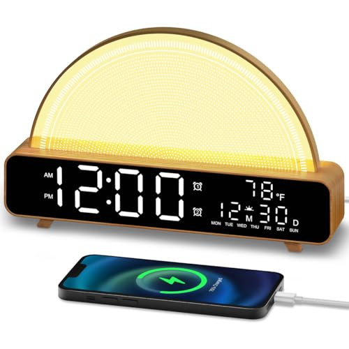 HAODINGMAI Sunrise Alarm Clock Wake Up Light with Sunrise Simulation White Noise Machine Touch Control Bedside Lamps Colors Atmosphere Lamp 30/60/90 Sleep Timer 13 Nature Sounds | Amazon (US)