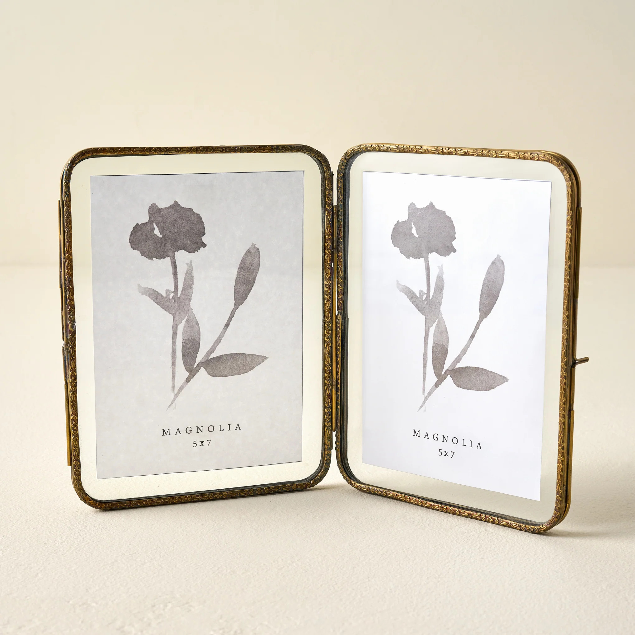 Antiqued Brass Double Photo Frame | Magnolia