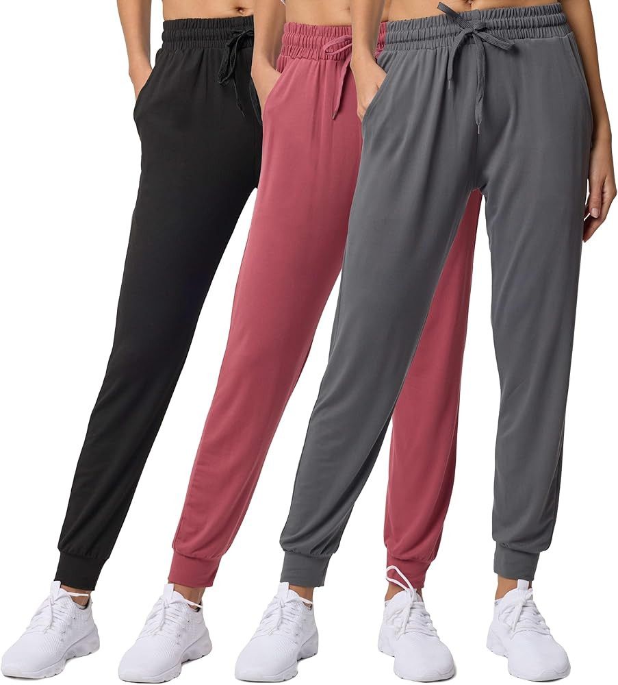Real Essentials 3 Pack: Women's Lounge Joggers Sweatpants with Pockets Yoga Running Athletic Work... | Amazon (US)
