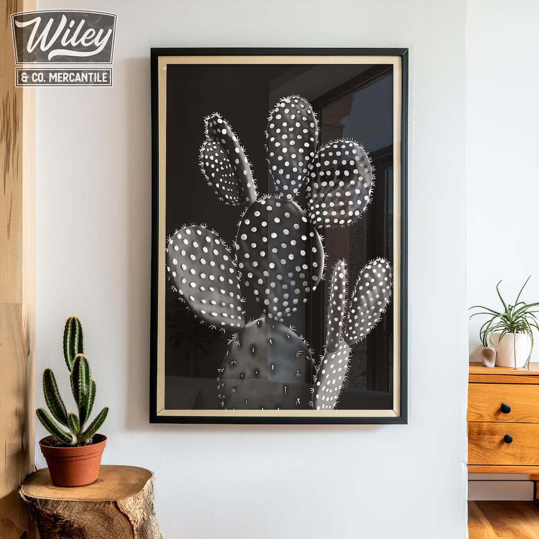 Prickly Pear Cactus Art Print | Decorative Cactus Wall Art, Black and White Minimalist Western De... | Etsy (US)