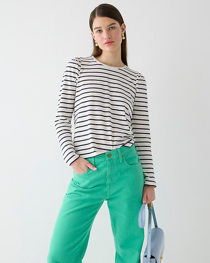Puff-sleeve crewneck T-shirt in stripe | J. Crew US