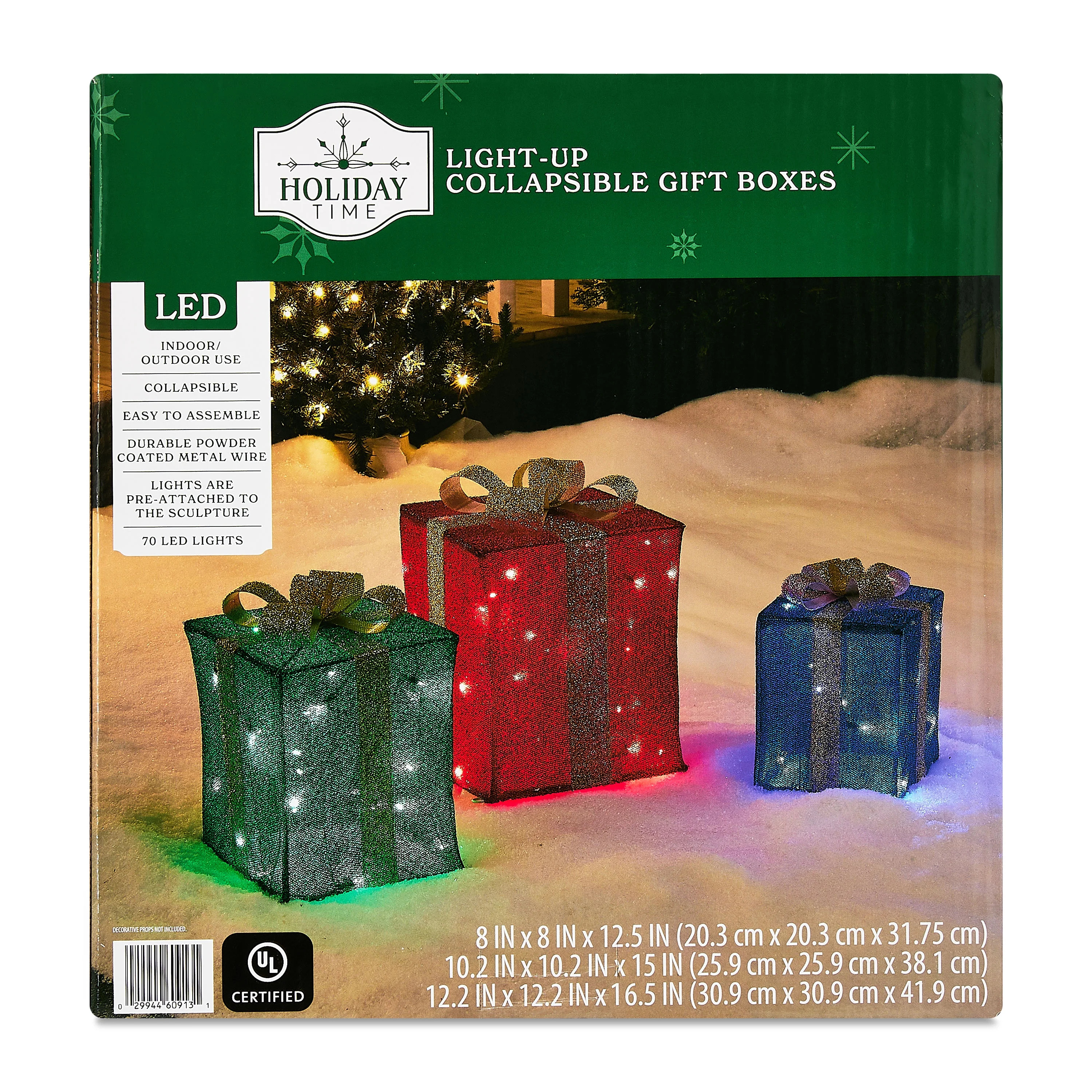 Light-Up Collapsible Gift Boxes Indoor/Outdoor Decorations, Multicolor, Set of 3, by Holiday Time... | Walmart (US)