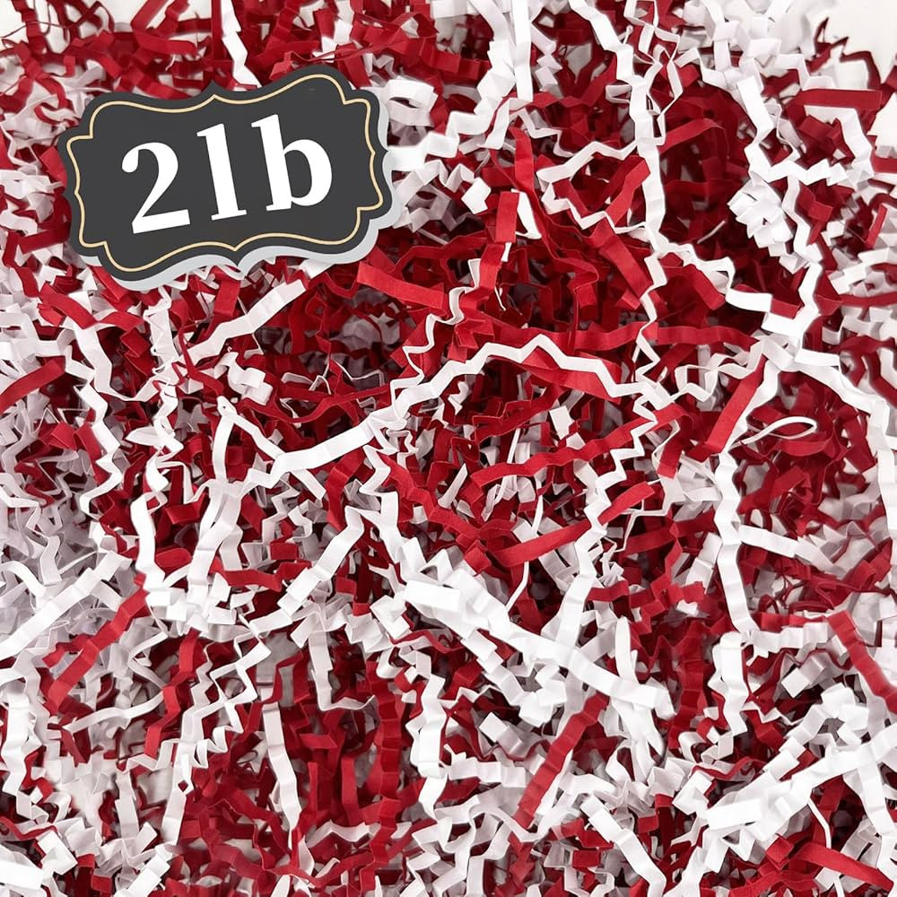 ZEBMOON 2 LB Red White Crinkle Cut Paper Shred Filler Great for Gift Wrapping, Basket Filling, Bi... | Amazon (US)
