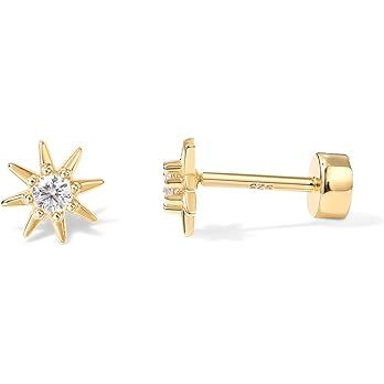 PAVOI 14K Gold Plated Solid 925 Sterling Silver Post Flat Back Stud Earrings for Women | Cartilag... | Amazon (US)