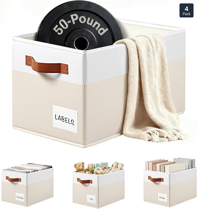 4 Pack Large Closet Storage Baskets for Shelves - 14x10 Heavy Duty Closet Shelf Organizer Bins wi... | Amazon (US)