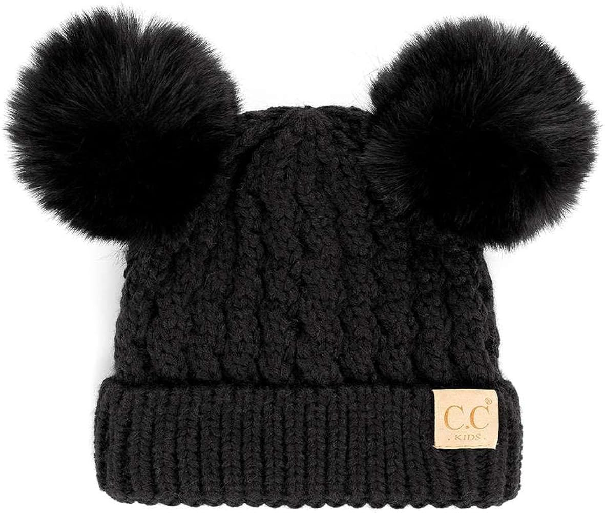 C.C Kids' Cable Knit Double Pom Beanie for Kids - Comfortable Soft Warm Children Youth Skully Hat... | Amazon (US)