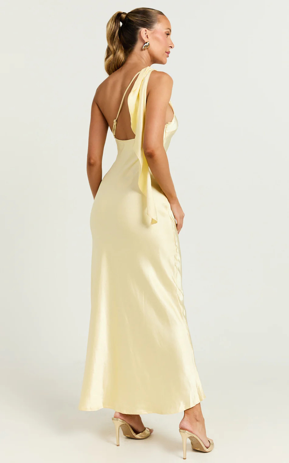 Calix Midi Dress - One shoulder Slip dress in Butter | Showpo (US, UK & Europe)