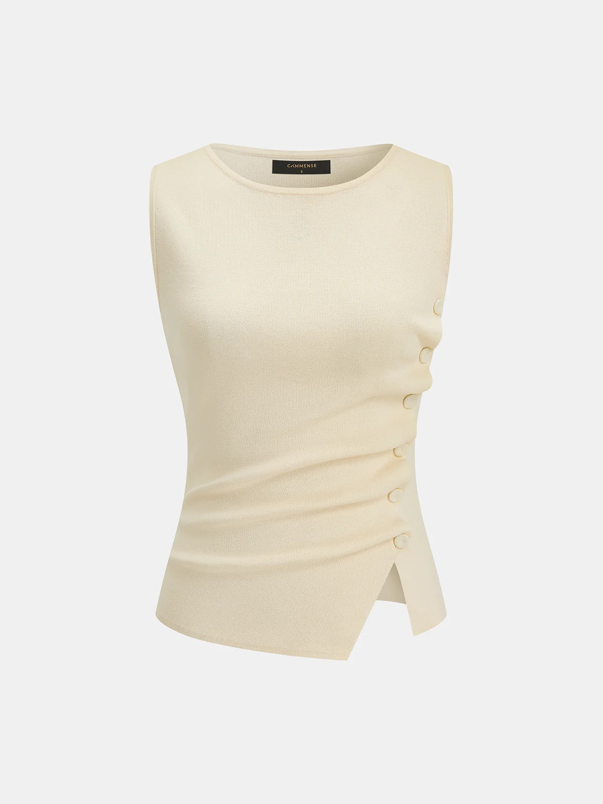 Ruched Button Detail Knit Tank Top | Commense