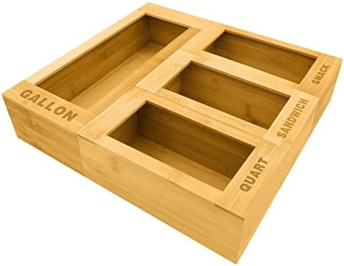 LANDHOME Ziplock Bag Storage Organizer for Drawer - Bamboo Kitchen Food Storage Bag Organizer Holder | Amazon (US)