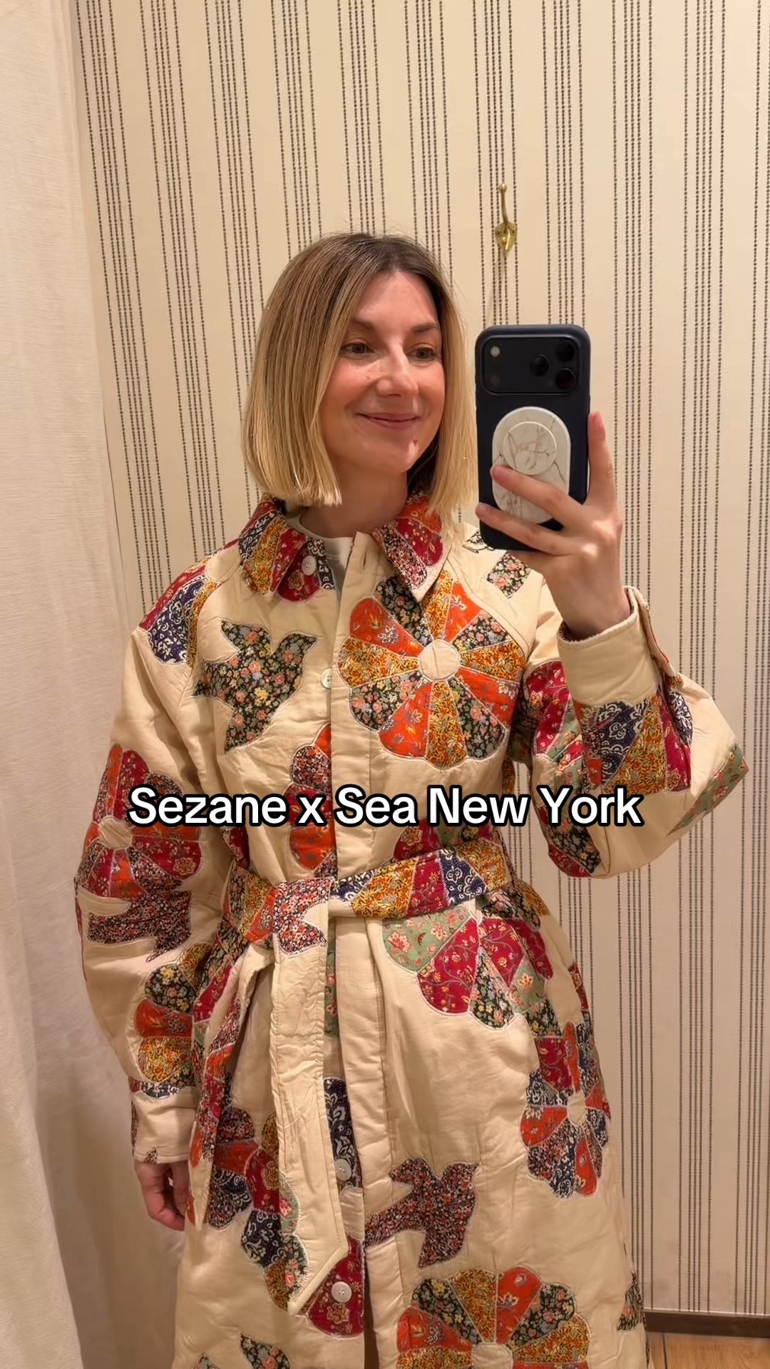Patchwork jacket from Sezane c Sea New York collaboration. The Ludwig coat is bright, fun and so cozy 

#LTKootd