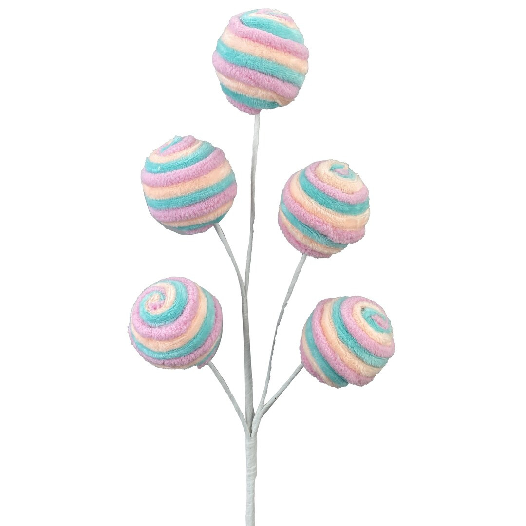 Chenille Stripe Ball Pick Lavender Aqua Cream 17", Easter Ball Spray, Spring Chenille Ball Pick, ... | Etsy (US)