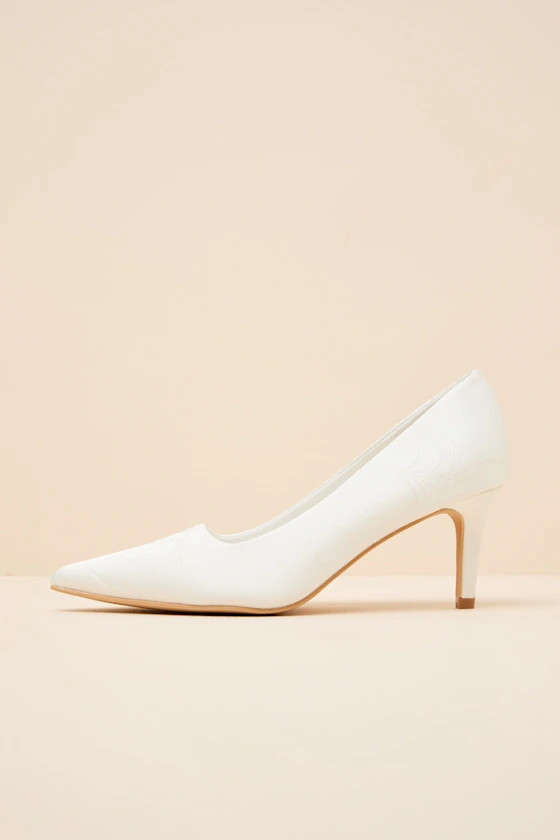 Salone White Satin Jacquard Pointed-Toe Pumps | Lulus