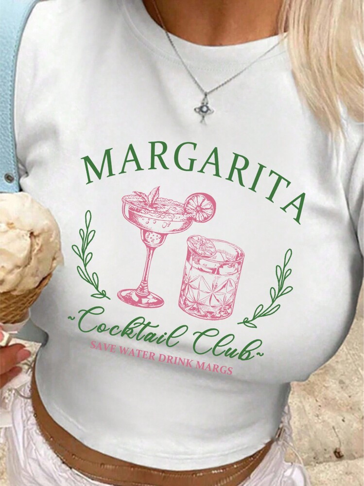 INAWLY Women's Summer Slogan Printed Round Neck Short Sleeve Casual T-Shirt Graphic Tees Women Tops | SHEIN