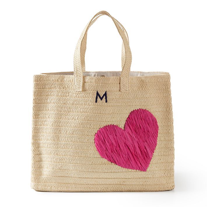 Heart Embroidered Oversized Straw Beach Bag | Mark and Graham