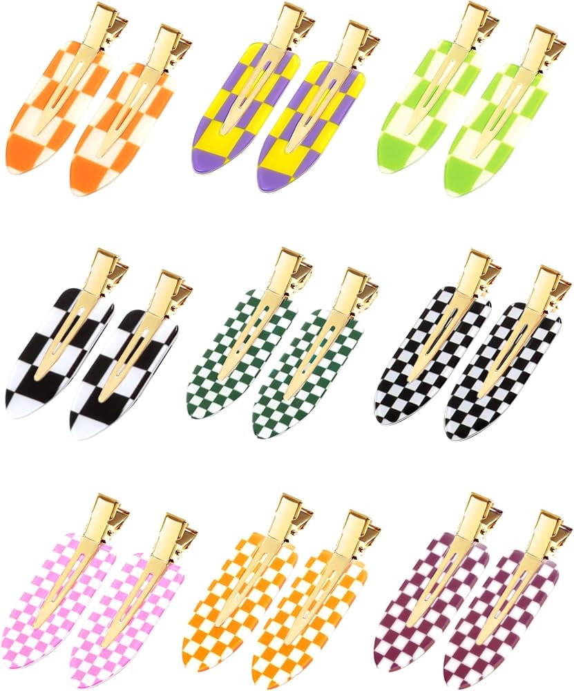 No Crease Hair Clips, 18 Pcs Checkerboard No Bend Hair Clips, Acrylic Resin Styling Makeup Crease... | Amazon (US)