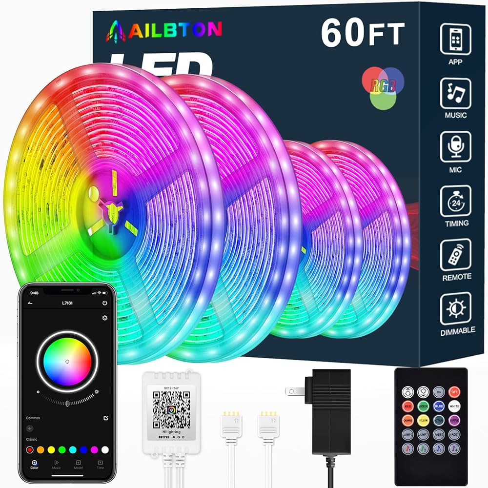 AILBTON Led Strip Lights,60ft Led Light Strip Music Sync Color Changing RGB Led Strip Built-in Mi... | Amazon (US)