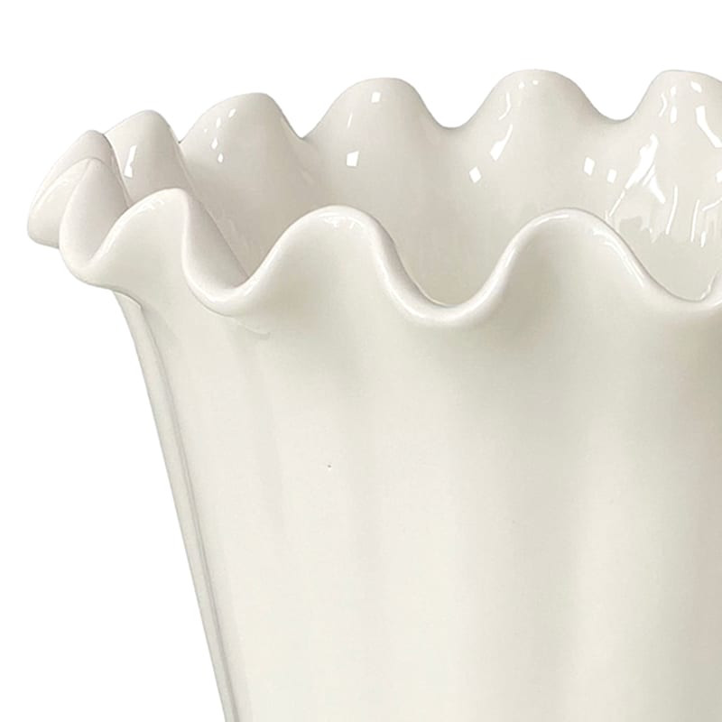 White Ceramic Pie Crust Edge Ceramic Vase, 13" | At Home