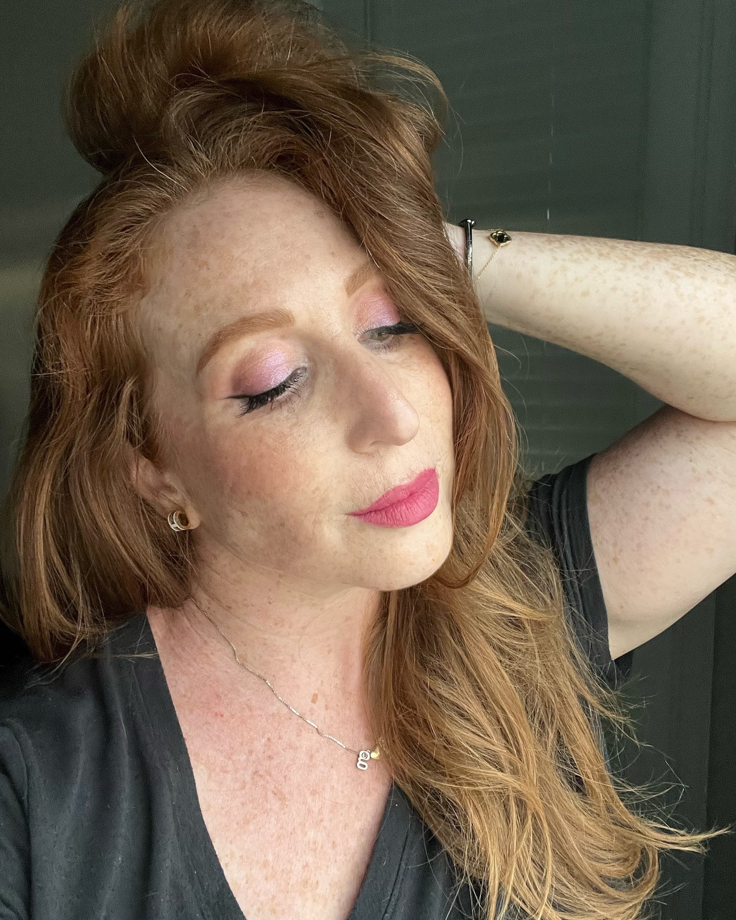 I tried to get some pictures of my purple eyeshadow, but I can’t do the “beauty photos” without cracking up…and then I noticed that gray hair standing up front and center! What can I say….aging like fine wine baby!!! 😆😆😆💁‍♀️👵🏻🍷🤌🏻

For my lips, it won’t let me add anything from Ofra’s site, but over the Clinique lipstick, I used Ofra Nude Potion to lighten up the intensity! I think you can use ALLISON20 on their site to save money, but I’m the worst and I’m not even sure if the code is still active or not! 😅