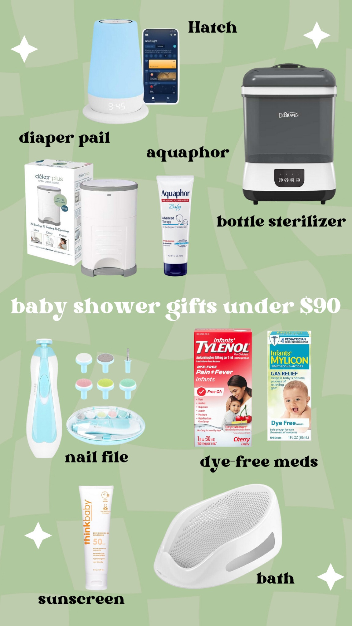 Baby Shower Gifts - all under $90!!

Whether you’re making your baby registry, or you’re showering a new mama with love, these are great gift ideas & easy to throw in a lil gift basket!❤️

Hatch- the one I linked can operate on battery as well as plugged in, can be controlled by app, & did you know sound machines mimick the sound of the womb to help babies sleep??

Aquaphor- I go through one bottle every 1-2 weeks I feel like😅

Bottle Sterilizer + Dryer- saved me about 1700 hours of boiling and drying bottle parts🙏🏼

Diaper Pail- if you have a two story house, it’s so nice to have a pail upstairs without having to always run down each diaper change

File- no worries about hurting baby when trimming nails!

Dye Free Meds- Mylicon is great for newborn gas relief, and Tylenol is great for 0-2 years *always consult your pediatrician*

AngelCare Bath- perfect for newborn baths & keeping them propped up!!

Sunscreen- vegan non-toxic 50SPF for your sweet little one💕

What other items are your favorite baby shower gifts?!? 🎁 

#LTKParties #LTKBaby #LTKBump