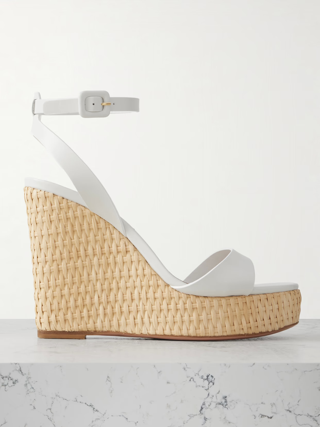 Aquazzura - Sunseeker 110 Leather Wedges Platform Sandals - White | NET-A-PORTER (US)