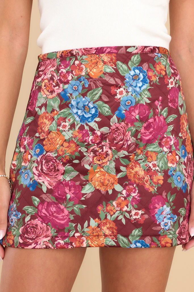 Untamed Beauty Cranberry Multi Floral Print Skirt | Red Dress 