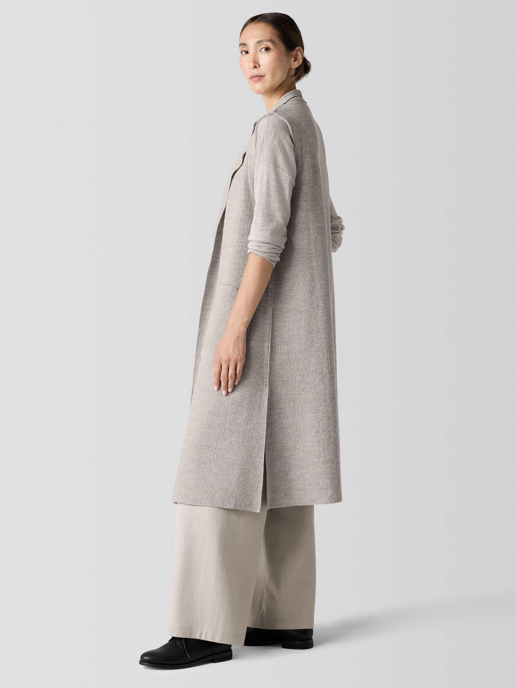 Lightweight Boiled Wool Shawl Collar Vest in Regenerative Wool | Eileen Fisher