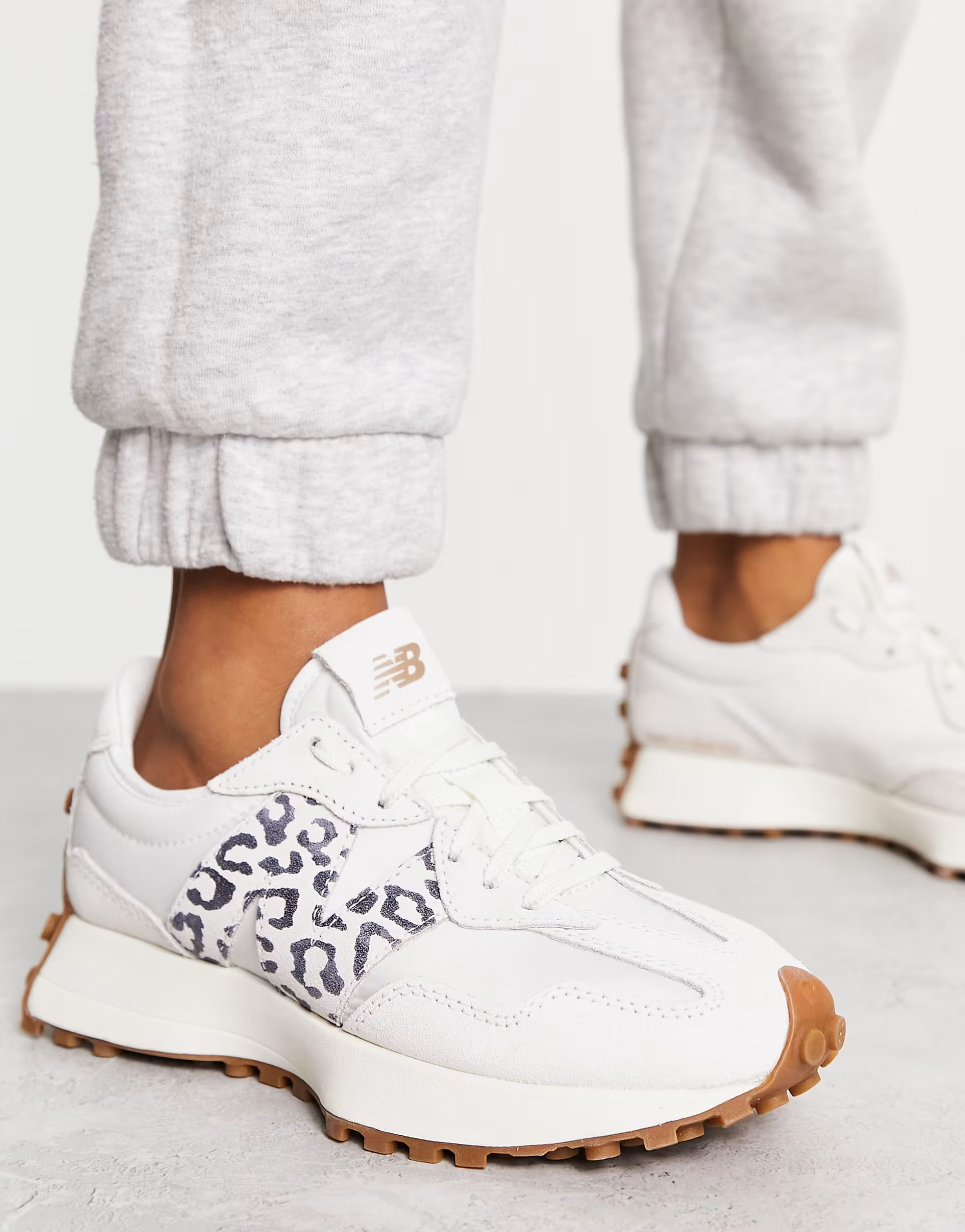 New Balance 327 trainers in off-white with leopard print detail | ASOS (Global)