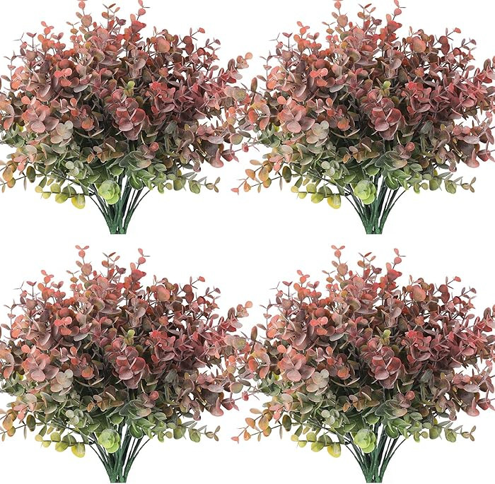 RECUTMS 12 Bundles Fake Bushes Artificial Plants Outdoor Faux Plant Eucalyptus Stems Fake Porch P... | Amazon (US)