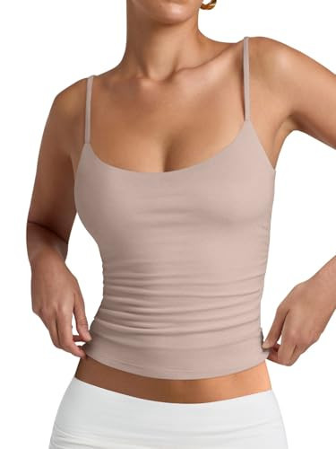 PINKMSTYLE Women's Basic Double Lined Fitted Scoop Neck Tank Tops Summer Outfits Sleeveless Cute Shirts Oat Milk XX-Larg | Amazon (US)