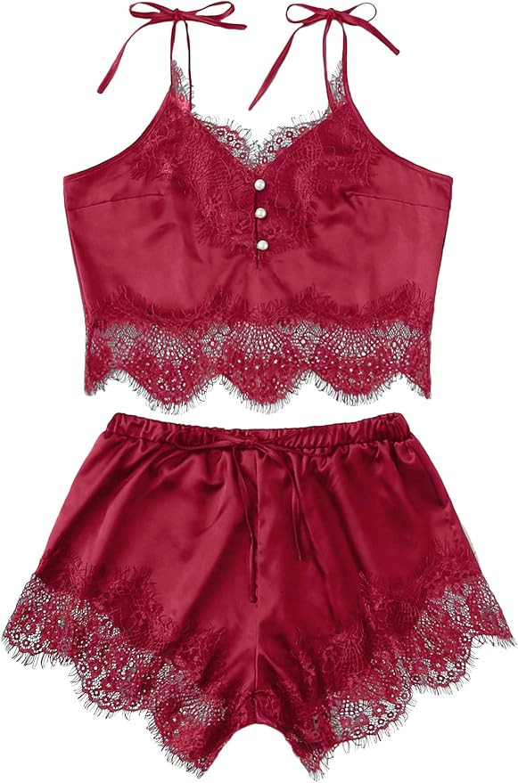 DIDK Women's Lace Trim Bralette Shorts Pajama Set Lingerie Nightwear | Amazon (US)