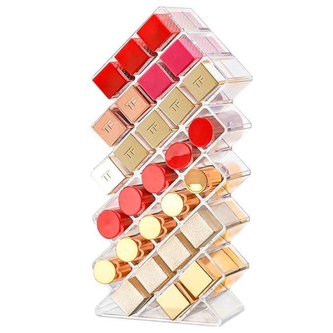 Tasybox Clear Lipstick Holder Organizer, 28 Spaces Acrylic Lipgloss Organizers and Storage Box Di... | Amazon (US)