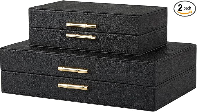 ZIKOUL Modern Decor Box Black Shagreen Leather Decorative boxes with lids for Home Decor Wooden B... | Amazon (US)