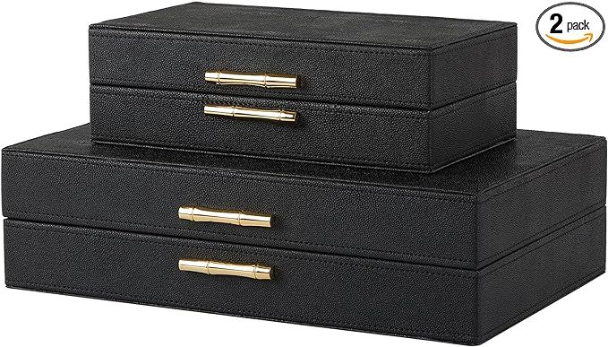ZIKOUL Black Shagreen box Set of 2 Faux Leather Decorative Boxes,Large Nesting Storage Decorative... | Amazon (US)
