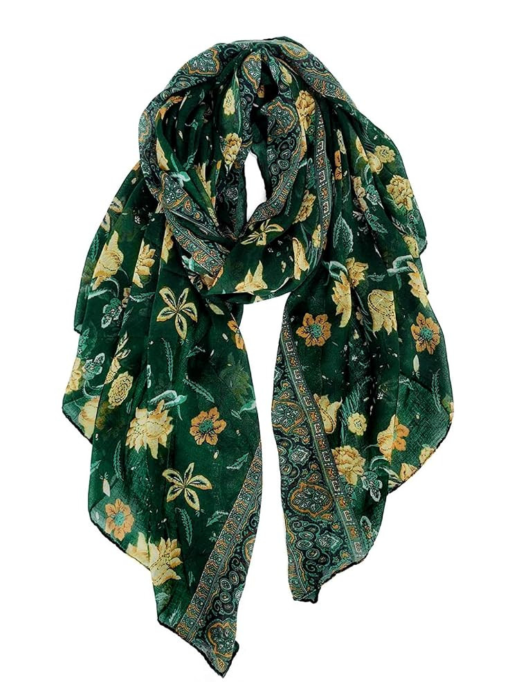 GERINLY Lightweight Scarves Fashion Flowers Print Women Cotton Wrap Scarf Head Shawl Summer Gift | Amazon (US)