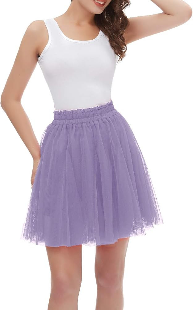 Girstunm Women's Elastic Waist Dancing Dress Princess Mesh Tulle Above Knee Skirts | Amazon (US)