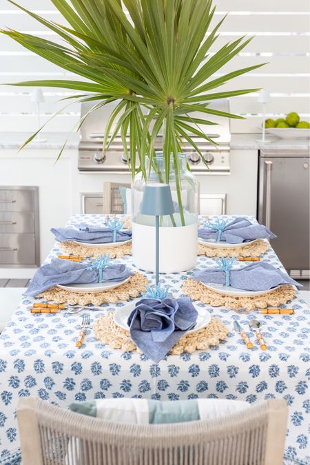 I’m loving our coastal blue block print tablescape! Includes a blue block print tablecloth, slate blue cordless rechargeable LED lamps, blue napkins, raffia chargers, coral napkin rings, bamboo style flatware and a block print vase! 

. coastal holiday tablescape, thanksgiving tablescape ideas

#ltkhome #ltkseasonal #ltksalealert #ltkstyletip #ltkholiday #ltkfindsunder100 #ltkfindsunder50   #LTKsalealert #LTKhome

#LTKSeasonal #LTKSaleAlert #LTKHome