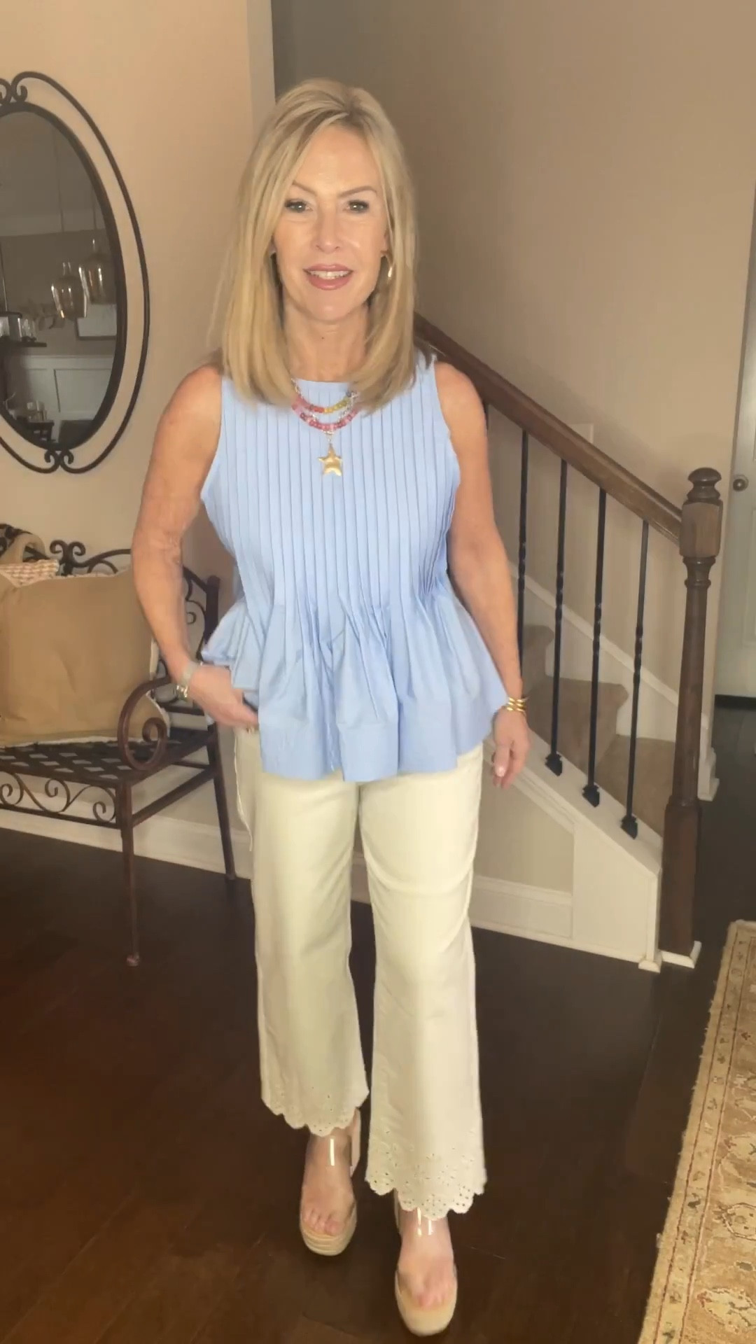 Oh my goodness!! The cutest blue babydoll peplum top and eyelet cropped pants!!! 

#LTKootd #LTKdayinmylife #LTKgrwm