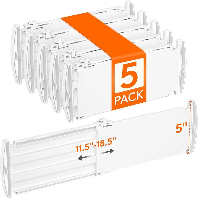 Lifewit 5" High 5 Pack Drawer Dividers, 11.5"-18.5" Adjustable Deep Drawer Organizer Clothes, Exp... | Amazon (US)