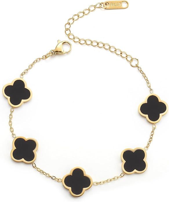 18K Gold Plated Clover Lucky Bracelet for Women White/Black/Red/Green Flower Four Leaf Link Brace... | Amazon (US)