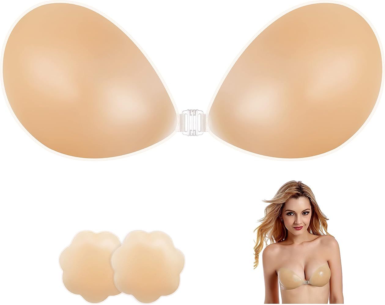 VICETONE Adhesive Bra Strapless Sticky Invisible Push up Reusable Silicone Bra The Best Off Backless | Amazon (US)