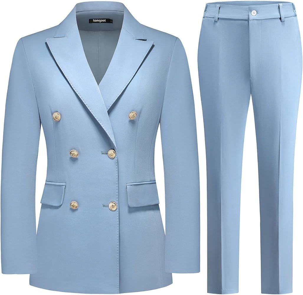 Lamgool Women Pants Suit Double Breasted 2 Piece Blazer Set Work Casual Jacket Outfits for Busine... | Amazon (US)