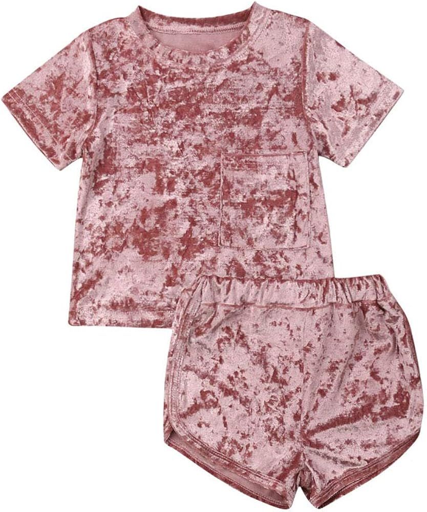 2 Pcs Fashion Toddler Kids Baby Girls Velvet Clothes Outfit Pant Set | Amazon (US)