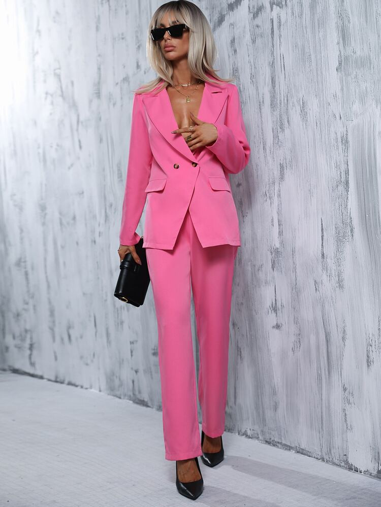 Conjunto de blazer e calça Sólido Botão Único | SHEIN