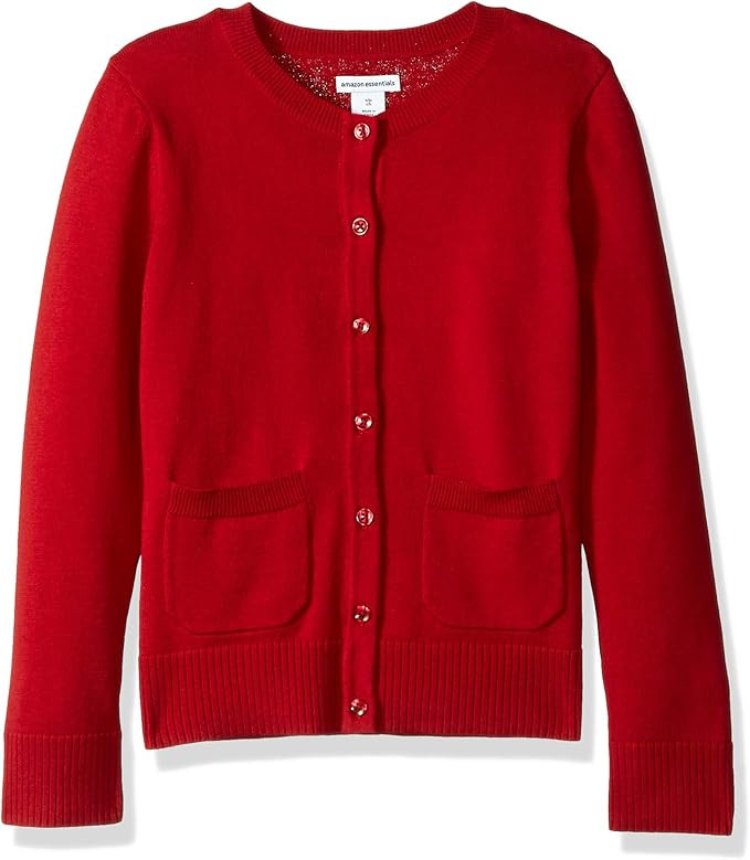 Amazon Essentials Girls and Toddlers' Uniform Slim Fit Crewneck Cardigan Sweater | Amazon (US)