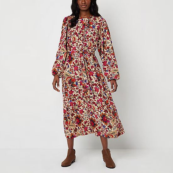 new!St. John's Bay Long Sleeve Midi Peasant Dress Plus | JCPenney