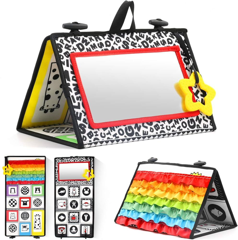 KUANGO Tummy Time Mirror Toys for Babies, High Contrast Activity Montessori Newborn Toys, Black a... | Amazon (US)