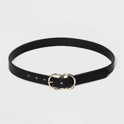 Women's Double Buckle Belt - A New Day™ Black L: Adjustable Strap, Skinny Style, Solid Pattern | Target