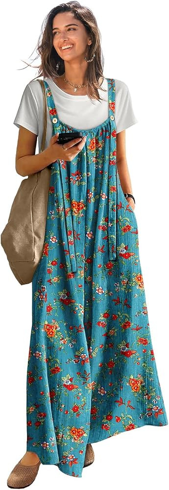 YESNO Casual Wide Leg Jumpsuits for Women Boho Floral Pleated Overalls Rompers Summer Outfits wit... | Amazon (US)