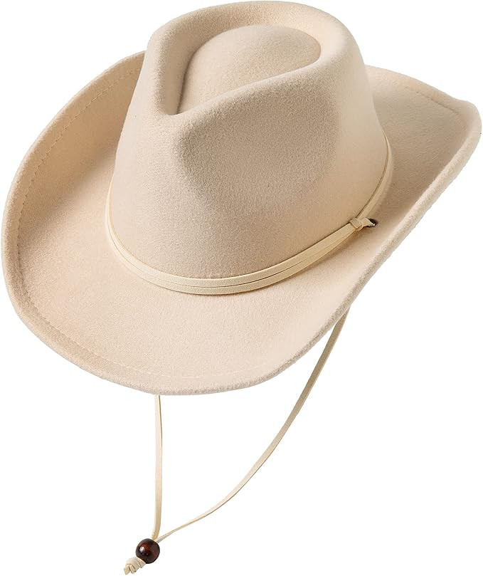 Jastore Kids Girls Boys Wide Brim Western Cowboy Cowgirl Hat with Wind Lanyard Felt Fedora Hat | Amazon (US)
